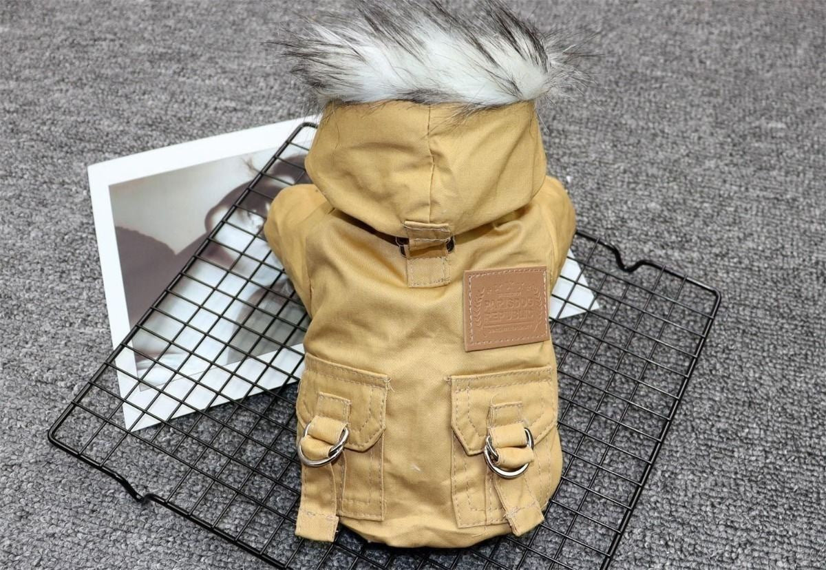 New autumn and winter pet dog double-layer plush collar workwear, cotton coat, hiking suit, small dog winter suit, warm cotton coat