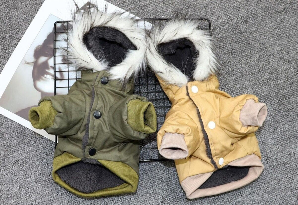 New autumn and winter pet dog double-layer plush collar workwear, cotton coat, hiking suit, small dog winter suit, warm cotton coat