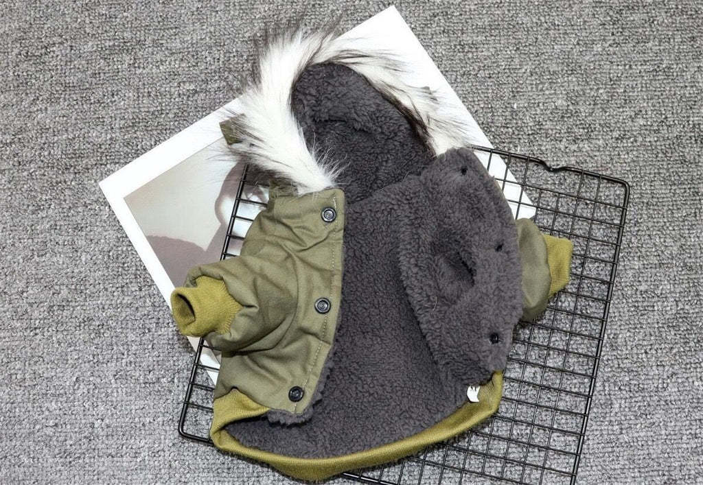 New autumn and winter pet dog double-layer plush collar workwear, cotton coat, hiking suit, small dog winter suit, warm cotton coat