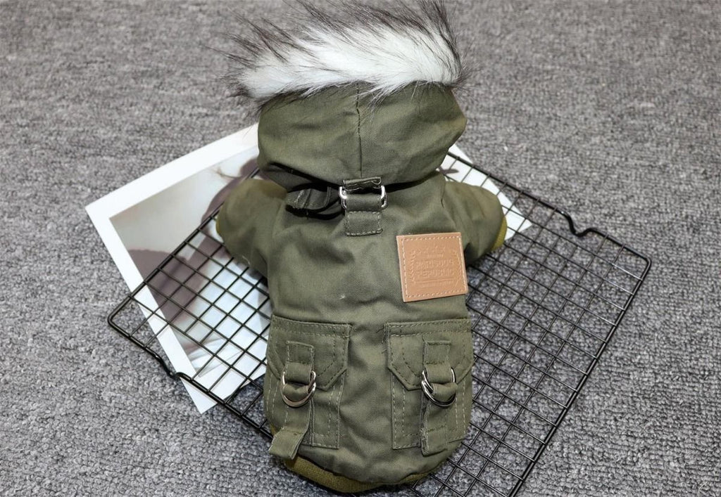 New autumn and winter pet dog double-layer plush collar workwear, cotton coat, hiking suit, small dog winter suit, warm cotton coat