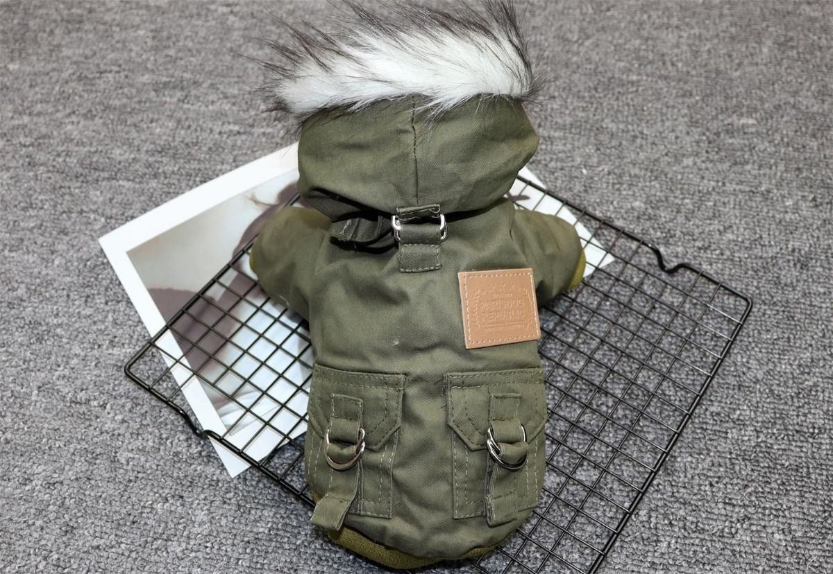 New autumn and winter pet dog double-layer plush collar workwear, cotton coat, hiking suit, small dog winter suit, warm cotton coat