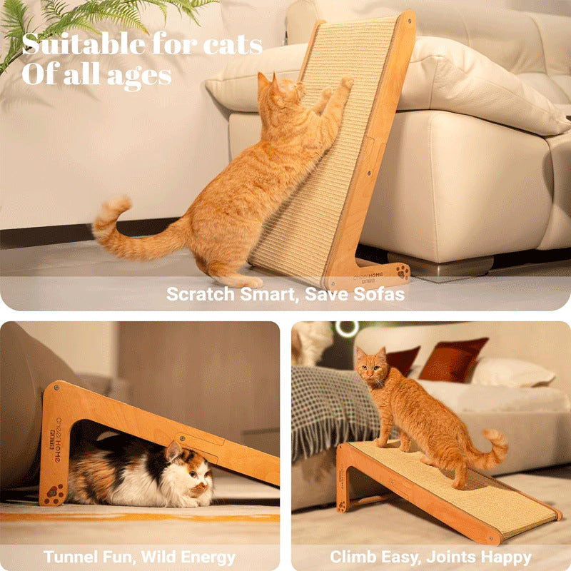 Wooden sisal cat scratch board L-shaped vertical wear-resistant and shavings resistant cat toy solid wood scratch pad cat scraper