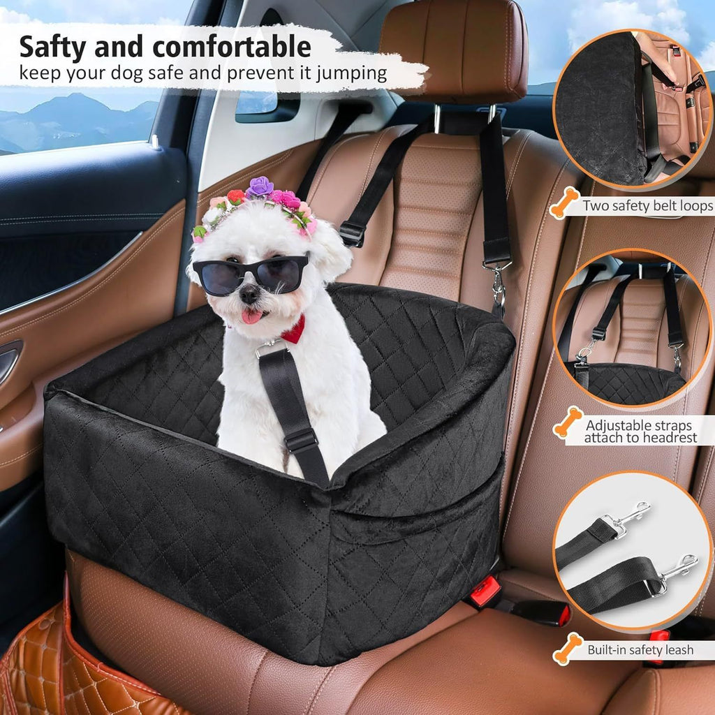 Waterproof car seat suitable for small dogs and pets, with storage bag and clip on belt