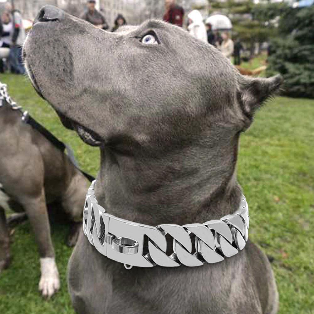 32mm Stainless Steel Dog Collar – Heavy‑Duty Titanium Chain for Large Breeds