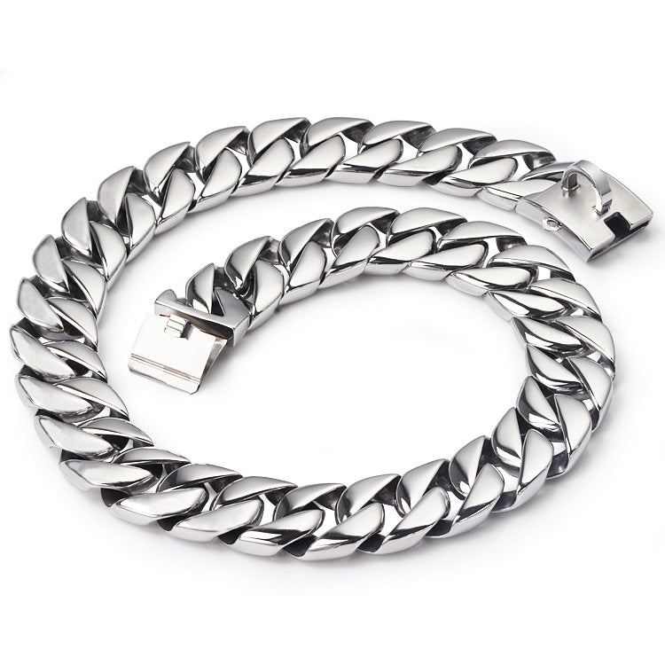 32mm Stainless Steel Dog Collar – Heavy‑Duty Titanium Chain for Large Breeds