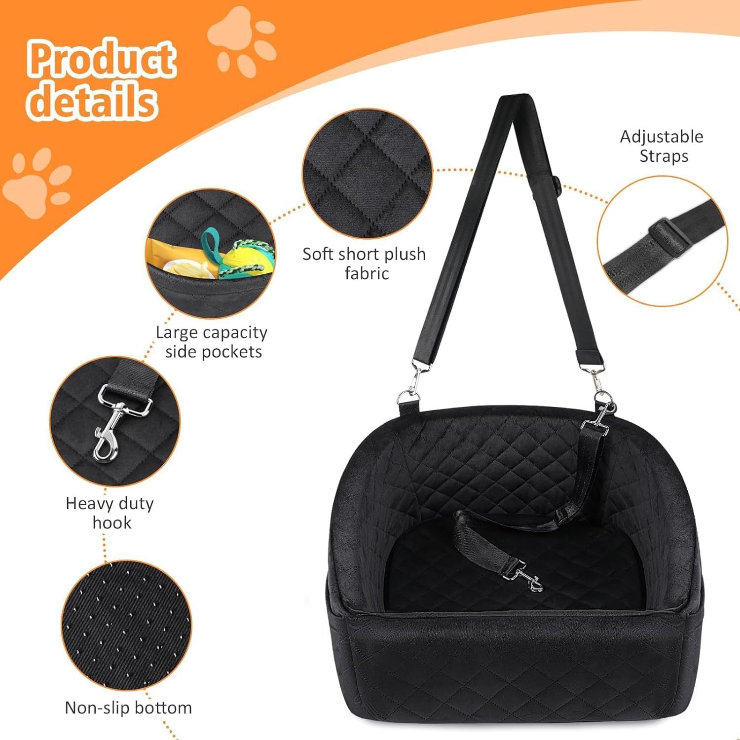 Waterproof car seat suitable for small dogs and pets, with storage bag and clip on belt